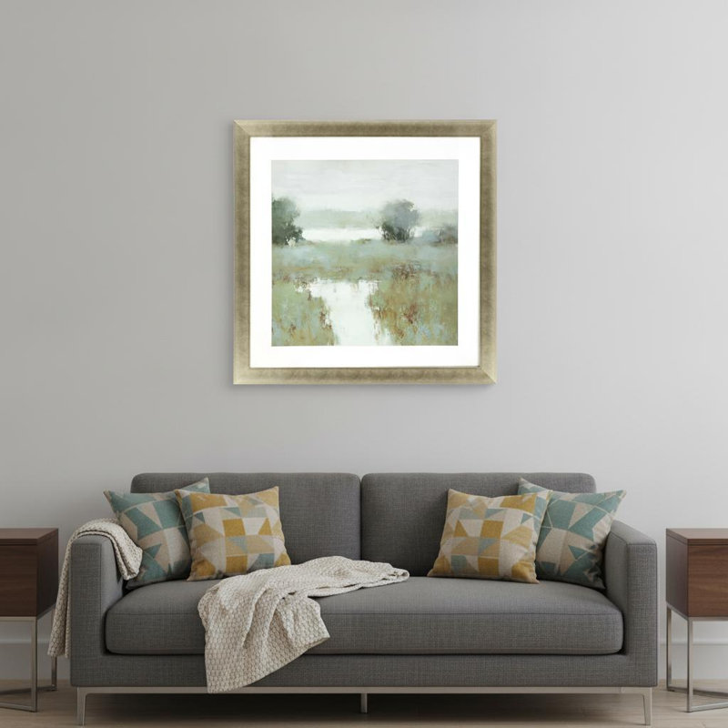 "Trees and Creek II", art encadré doré, art mural