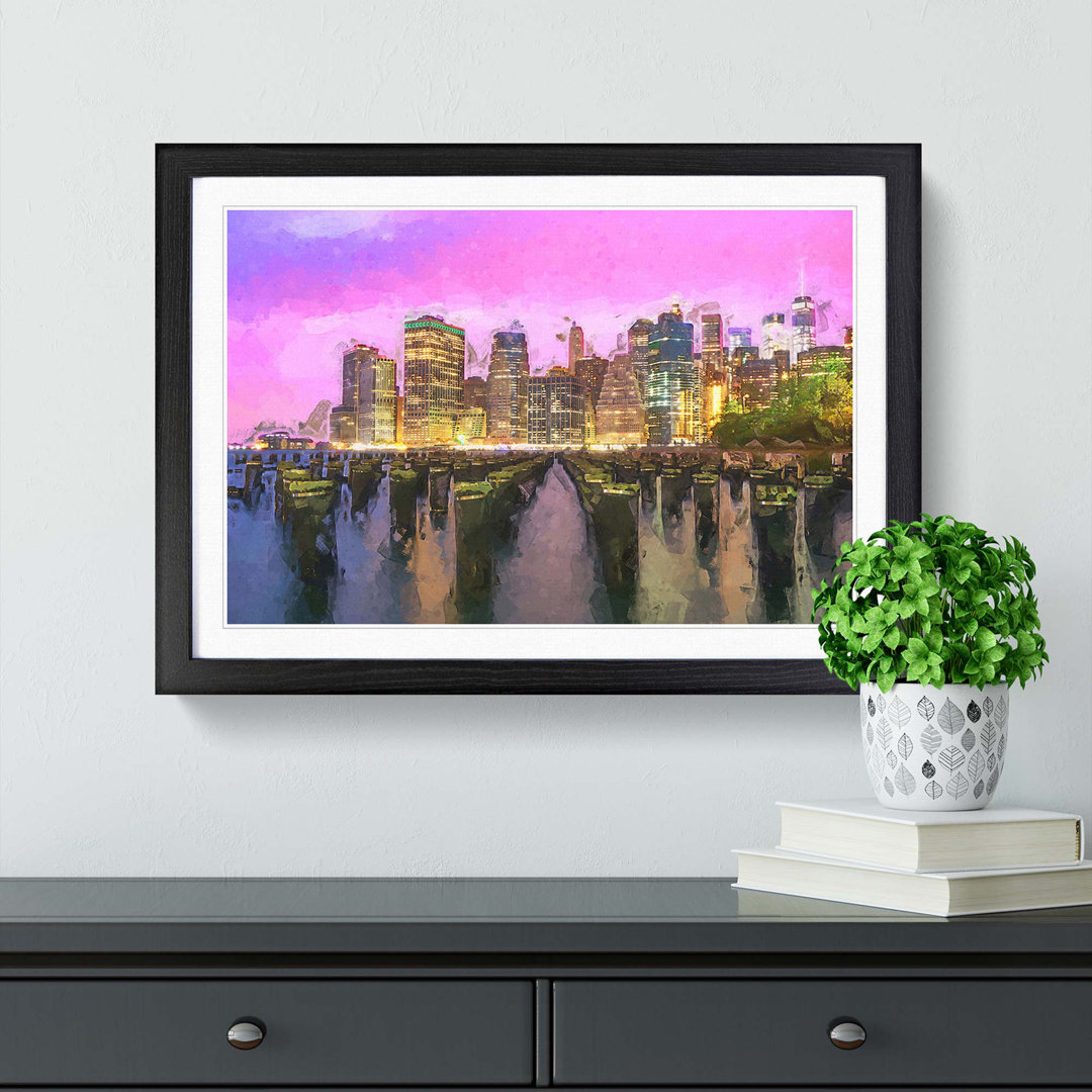 Manhattan from Brooklyn Bridge in Abstract - Framed Print