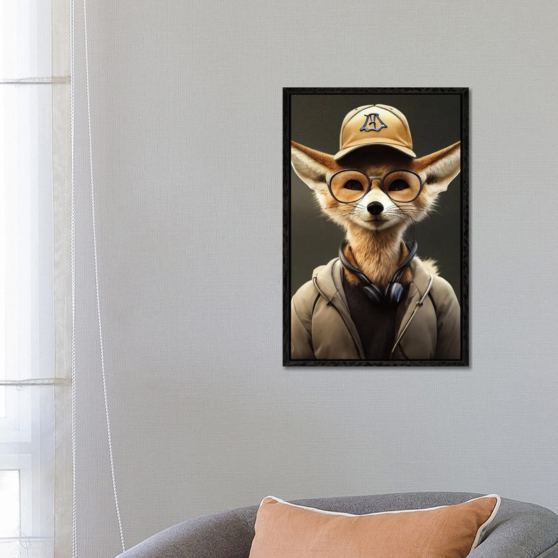 Fox Hipster by Durro Art - Gallery-Wrapped Canvas Giclée on Canvas, 66.04 cm H x 45.72 cm W, Black Floater Frame