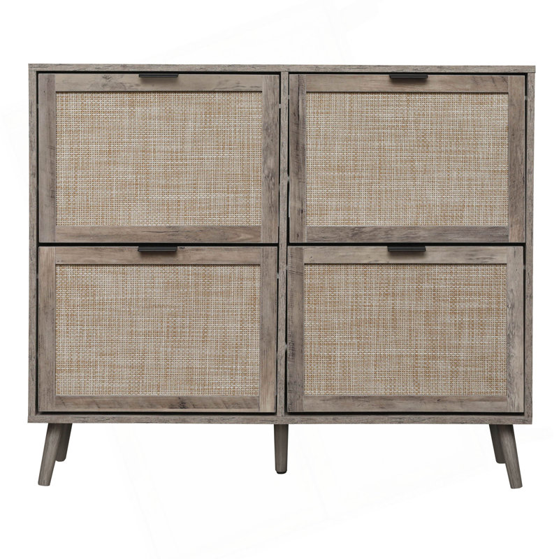 4 Door Shoe Rack, Freestanding Modern Shoe Storage Cabinet, For Entryway