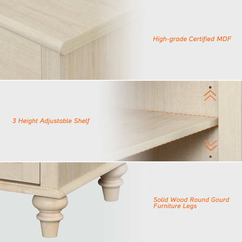 Buffet Corretta avec portes en bois, meuble de rangement pour la cuisine, table basse en bois avec rangement, buffet/crédence de style ferme moderne pour salle à manger ou salon, beige, 86 cm (34 pouces).