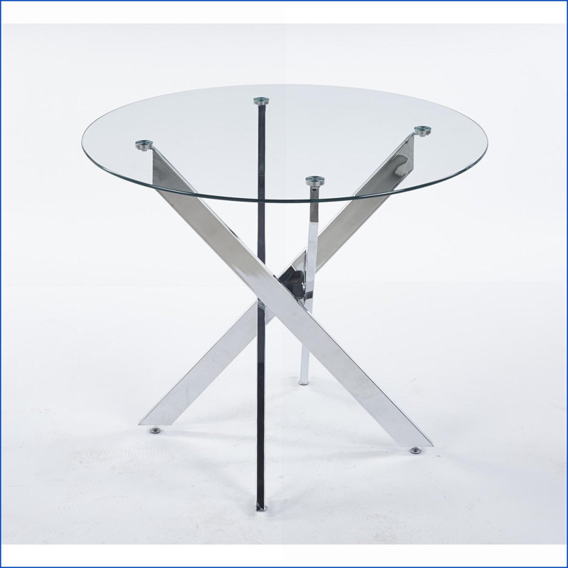 Table basse moderne en verre trempé peu encombrant avec pieds en métal chromé, facile à nettoyer pour le décor du salon