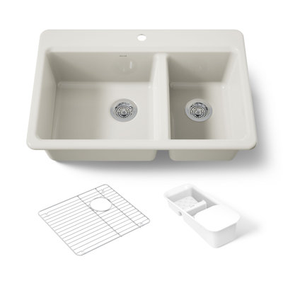 Riverby Top-Mount Large/Medium Double-Bowl Kitchen Sink with Accessories and Single Faucet Hole