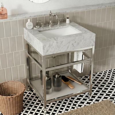 24" Natural Carrara Marble Console Bathroom Vanity