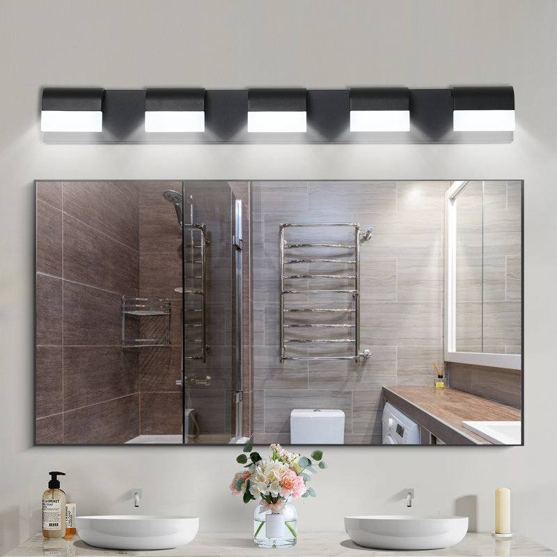  Barre d'éclairage de salle de bain 5 lumières à DEL à intensité variable, noir moderne, Noir mat, 5