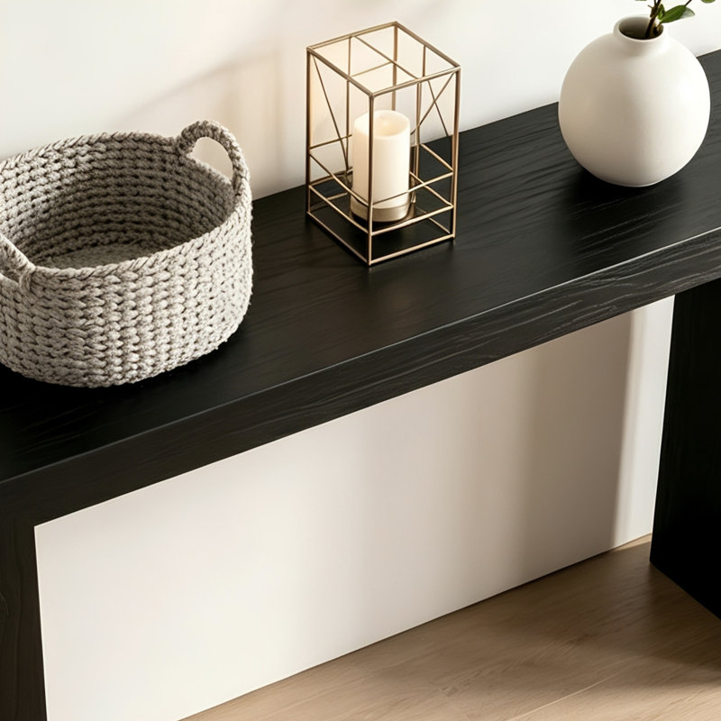 Console noire de style minimaliste, 35.4" H x 59" W x 11.8" D