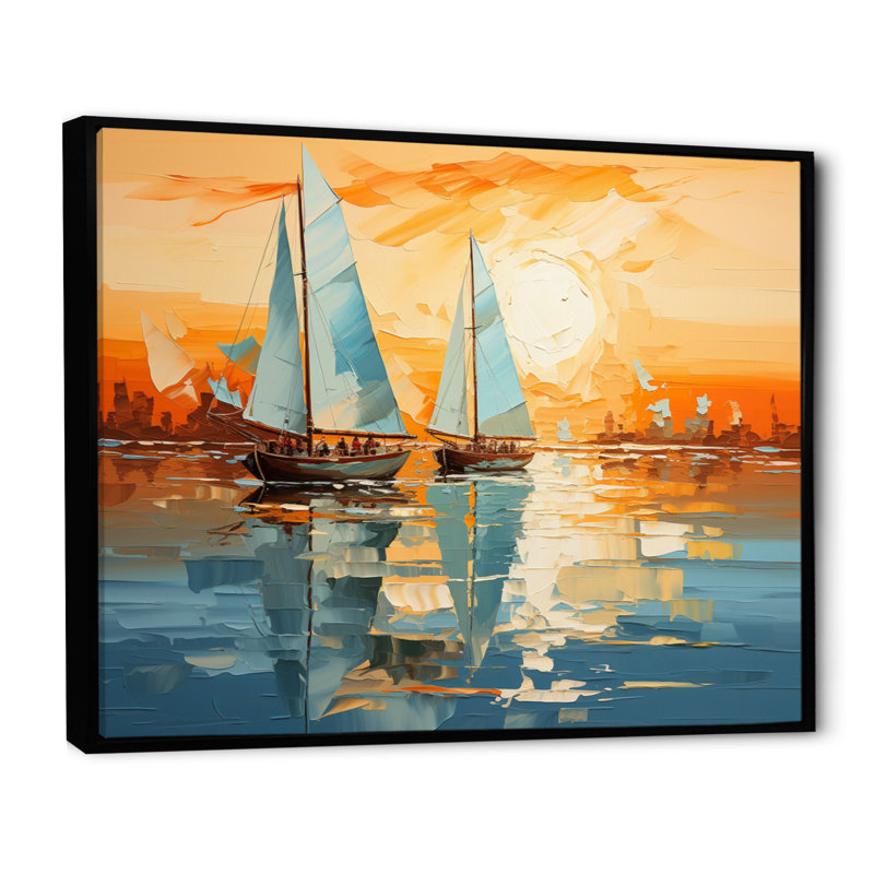 Voilier abstrait flottille II sur toile, H 34 po x l 44 po, Cadre flottant noir