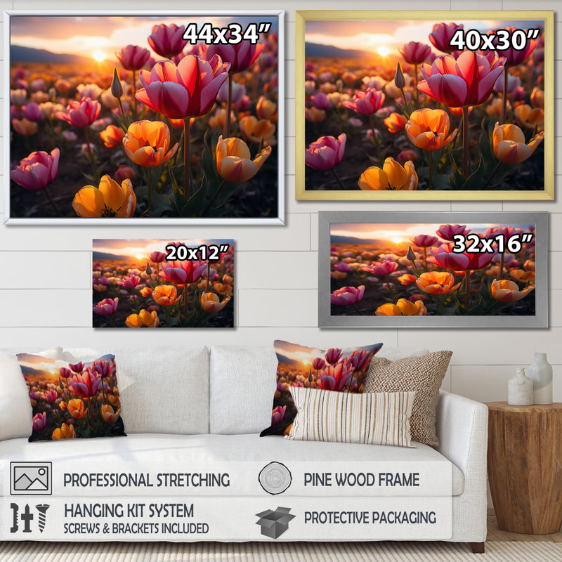 Tulipes «Fields of Color V», reproduction sur toile, H 30 po x l 40 po x P 1,5 po, Cadre simple argenté
