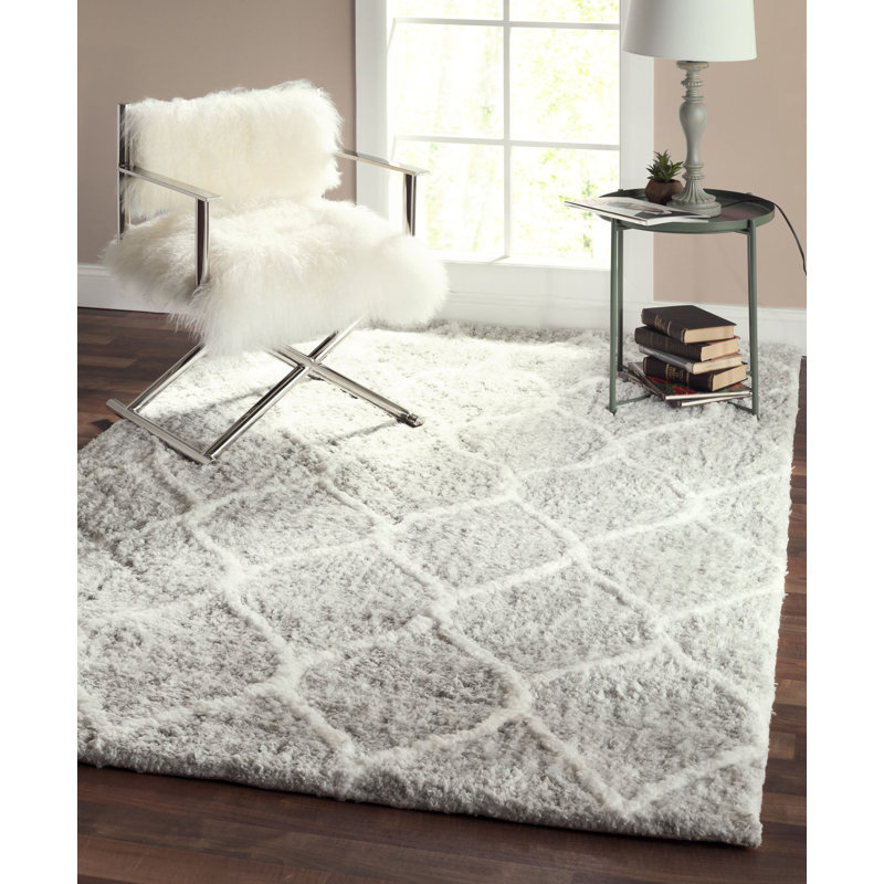 Moroccan Ivory Trellis 10' x 14' Handcrafted Cotton Shag Rug