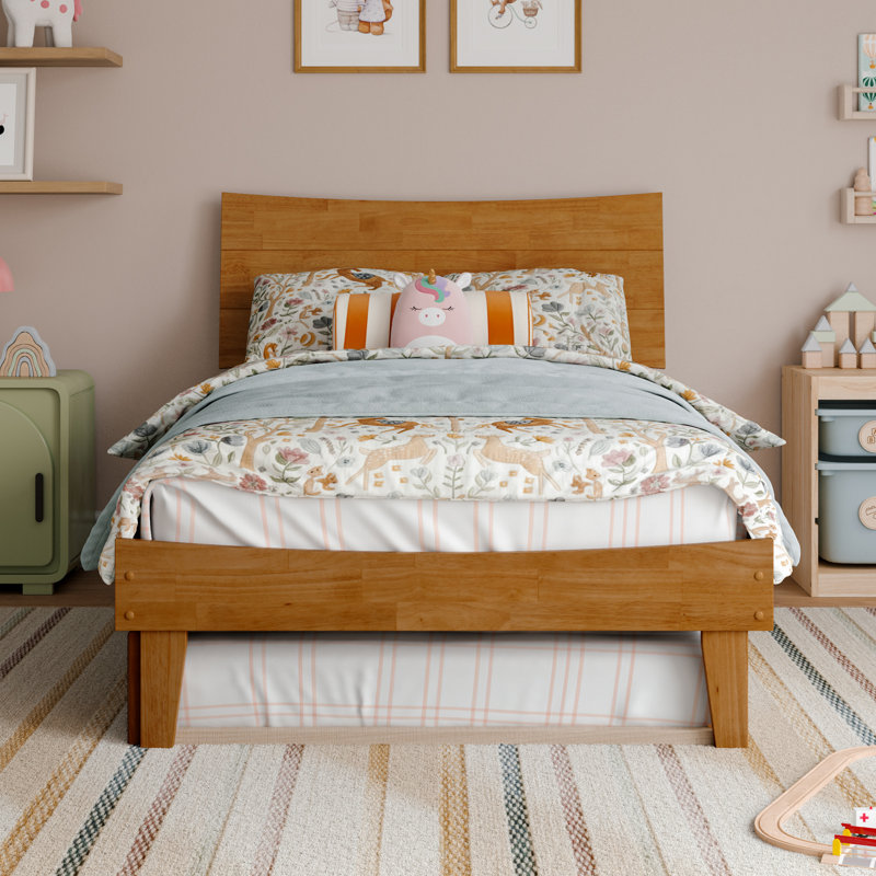 Phoenix Wood Platform Bed with Trundle, Light Toffee, Twin