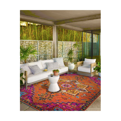 Orange Star Themed Woven Base Washable Rug