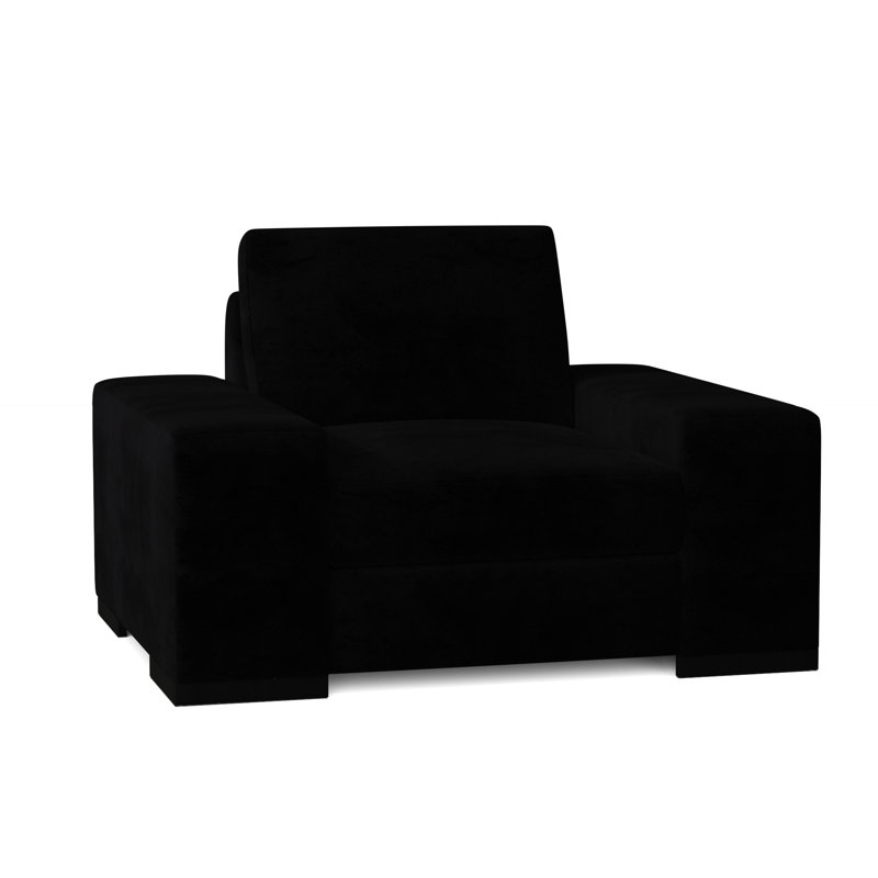 Fauteuil club Harrison, Velours noir, Noir, Moyenne
