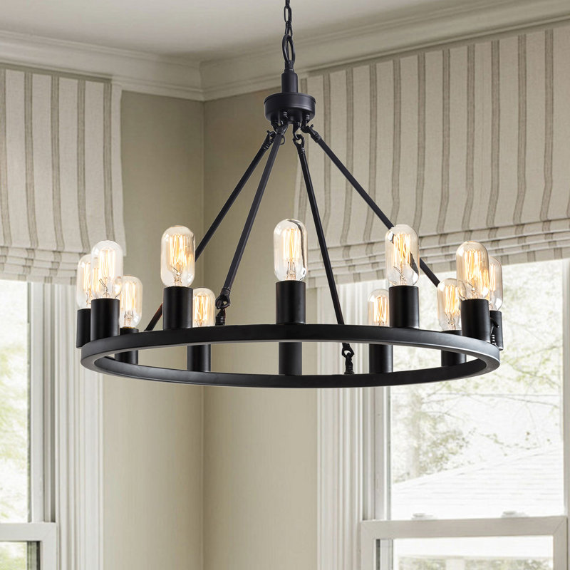 Lustre en roue de chariot de style bougie à 12 lumières de 24,4 po Trost