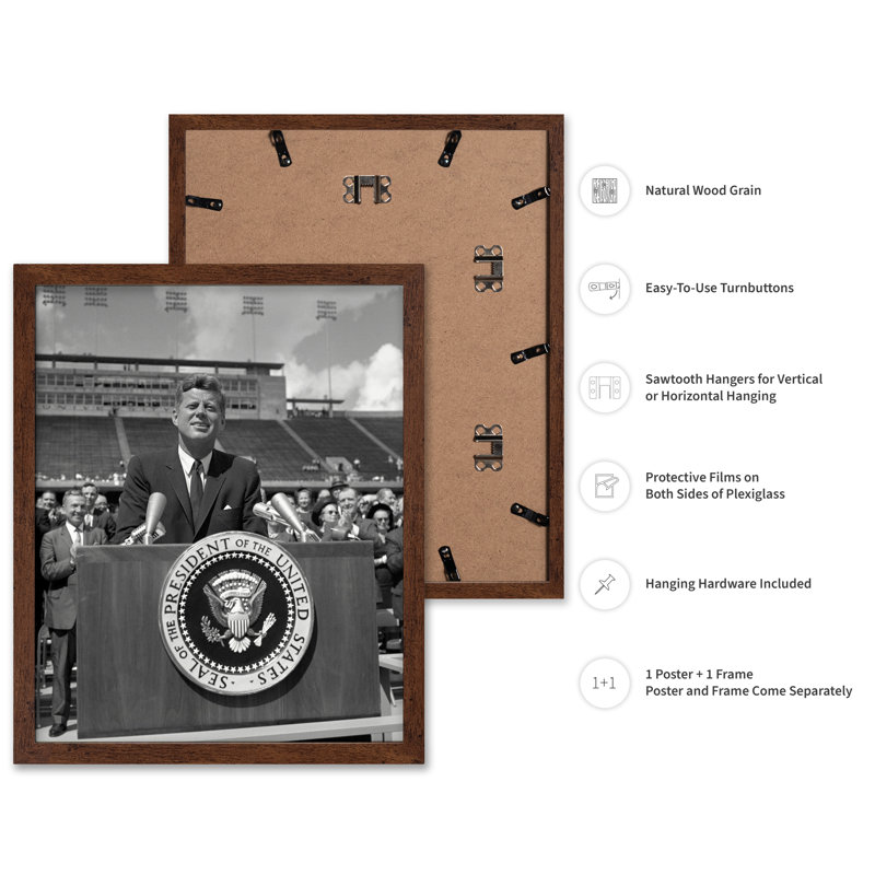 Kennedy à l'Université de riz, Poster, 16"H x 20"W, Brown Framed