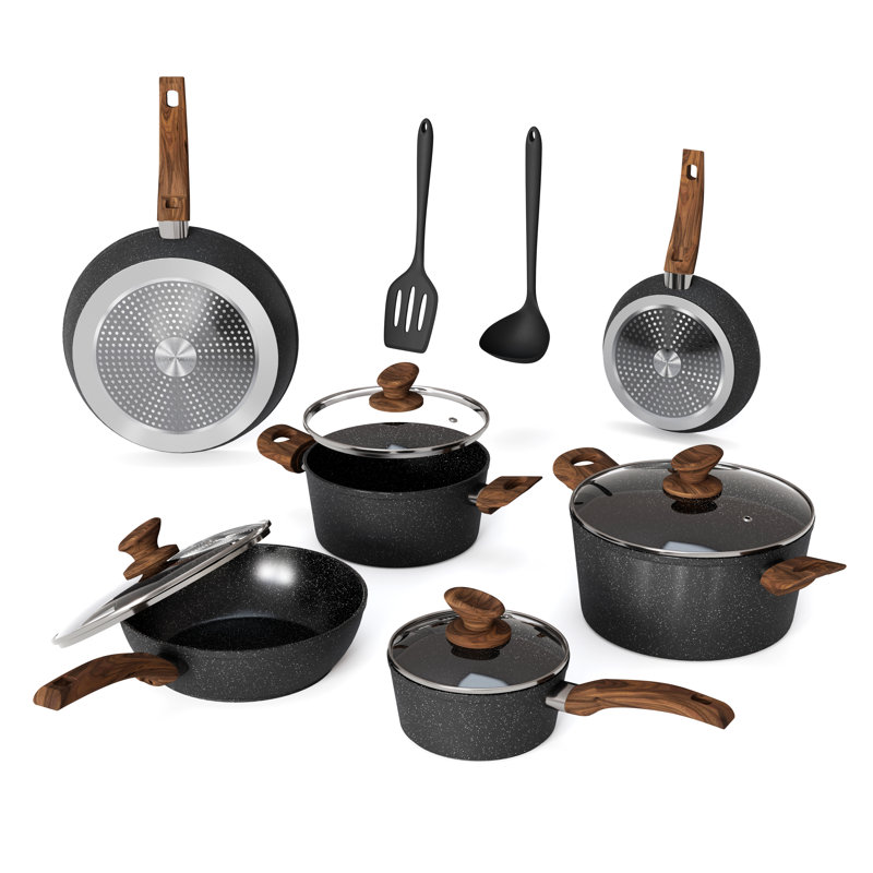 Ensemble de casseroles et de poêles antiadhésives de cuisine 12 pièces Djavad, Noir