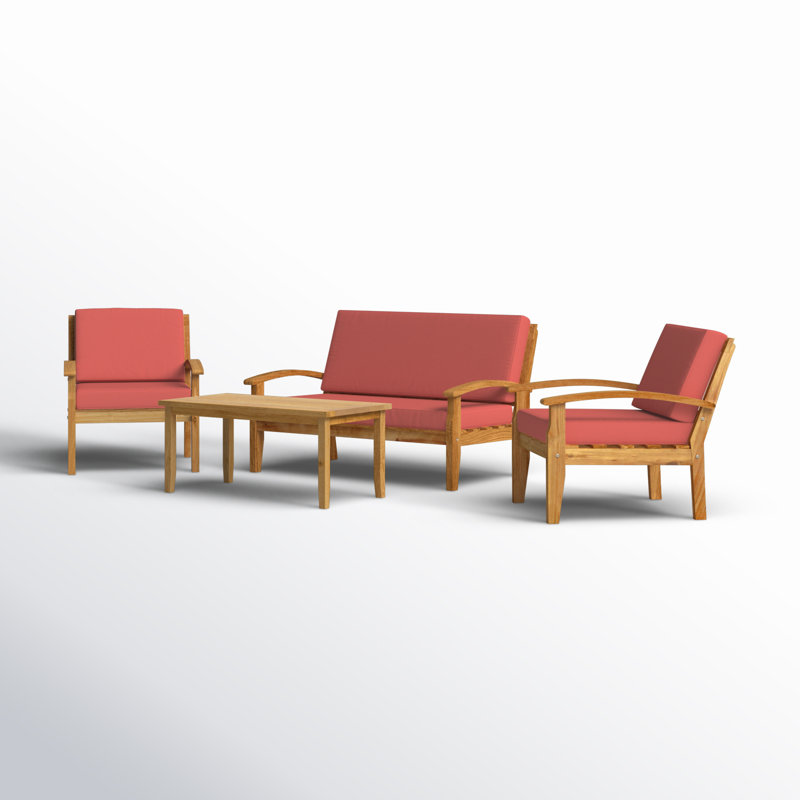Shynel Acacia 4 - Person Patio Conversation Set with Cushions, Brown/Red