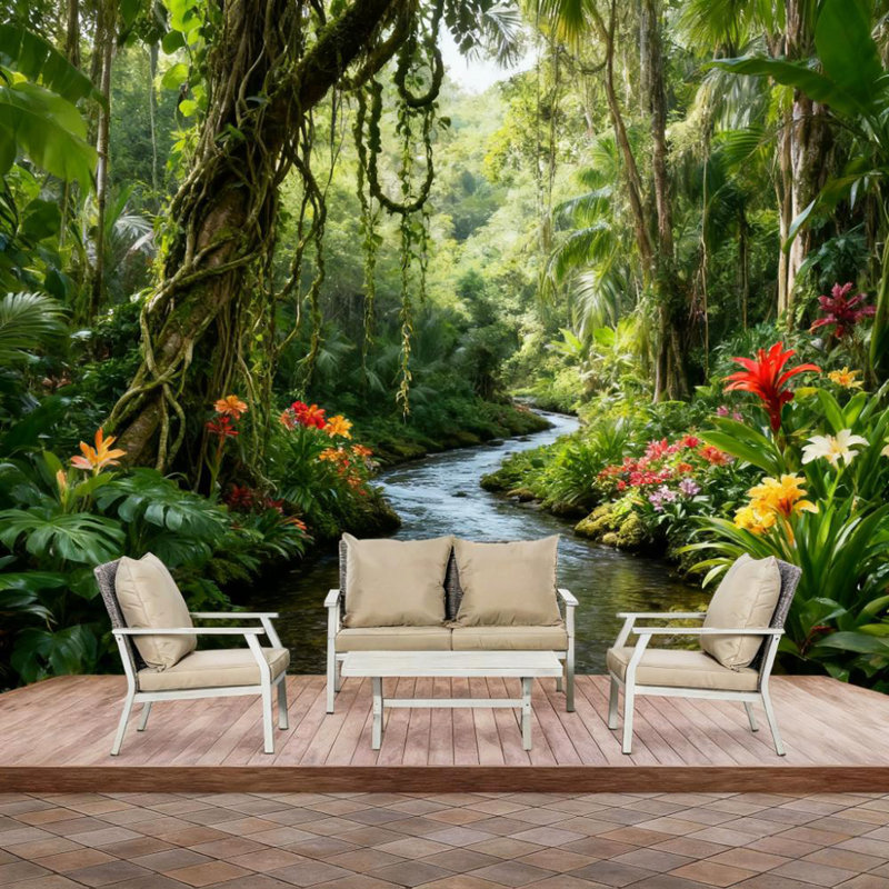 Ensemble de conversation extérieure en osier avec coussins pour la cour, la piscine et le jardin