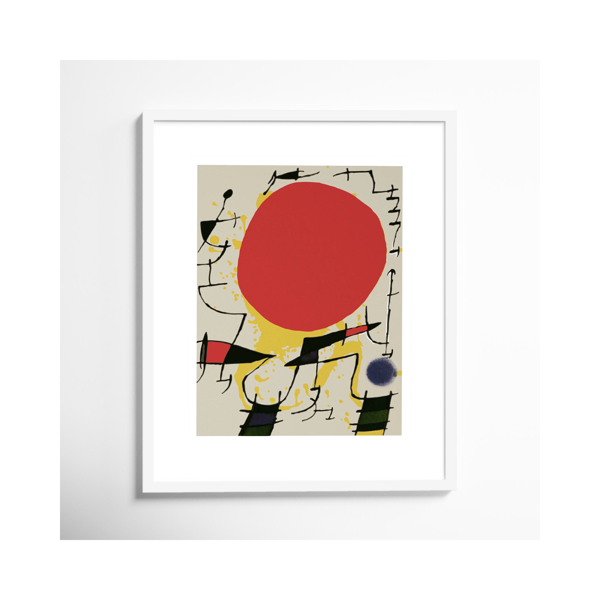 Le Soliel Rouge (The Red Sun) by Joan Miro, White Framed Paper, 34.38" H x 28.38" W x 0.88" D