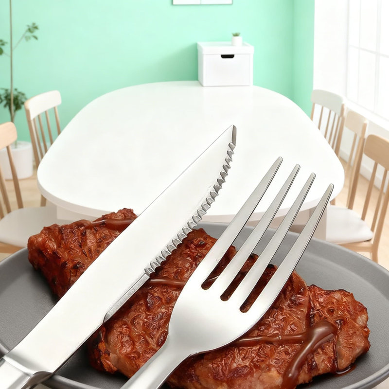 Ensemble de 20 couverts en acier inoxydable avec poignée en bois de rose, couteau à steak japonais et cuillères fourchettes