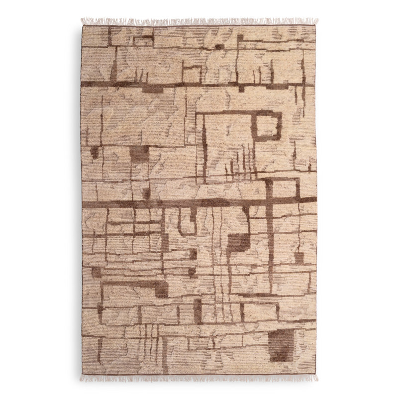 Limitless Hand Knotted Wool Abstract Area Rug in Ivory/Brown, Rectangle 6'6.74" x 9'10.11"