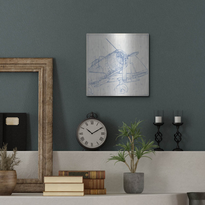 "Croquis mécanique d'avion I" par Ethan Harper, H 12 po x l 12 po