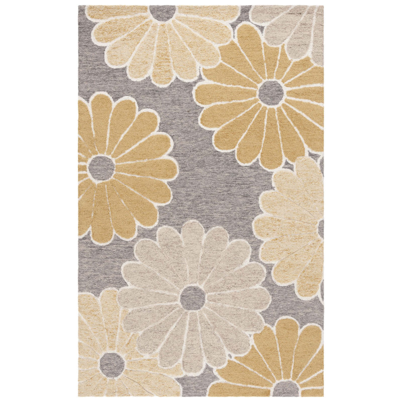 Metro 384 Hand Tufted Wool/Cotton Floral Rug in Dark Gray/Beige, Rectangle 8' x 10'