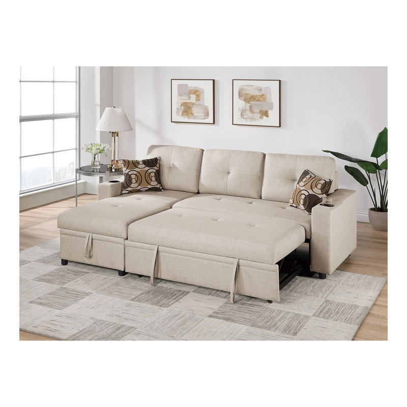 Canapé modulaire convertible en tissu Dorris, Tissu beige