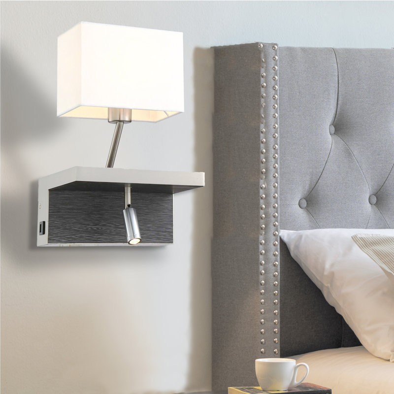 Alfonsi LED Armed Sconce, White, Gray Wood