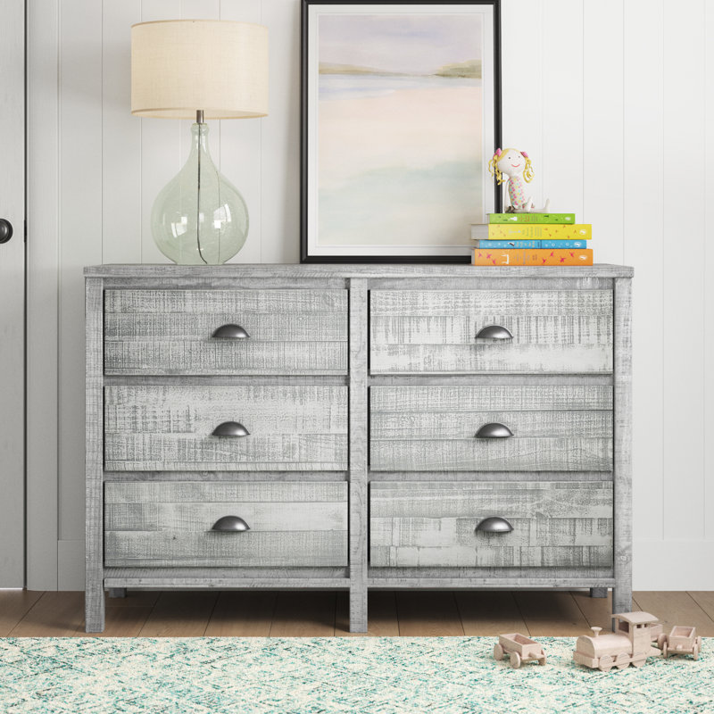 Commode 6 tiroirs Ballast, Gris colombe, rustique