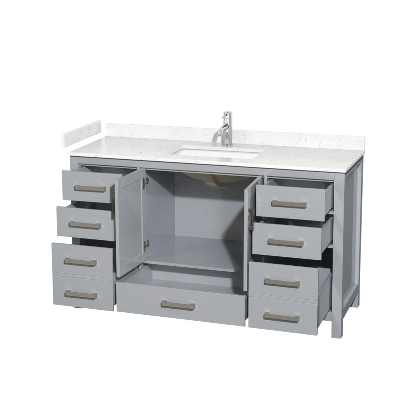 Sheffield 60" Bathroom Vanity Set No Mirror, Carrara Cultured Marble, Gray