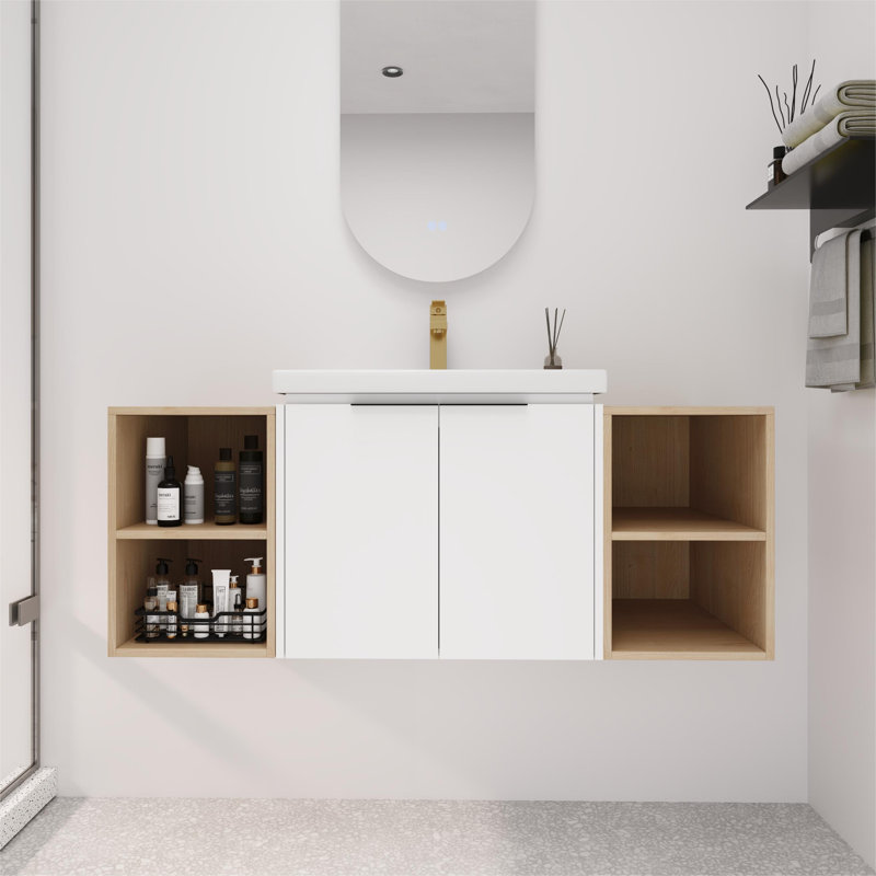 Hirva 47.84 " W Wall Mounted Wall Mounted 1 Single Vanity Bathroom Vanity With Ceramic Top