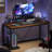 Modern Computer Desk, Rustic Wood And Metal Study Writing Table, Simple Work Gaming PC Desk For Home Office, Walnut 53 Inch
