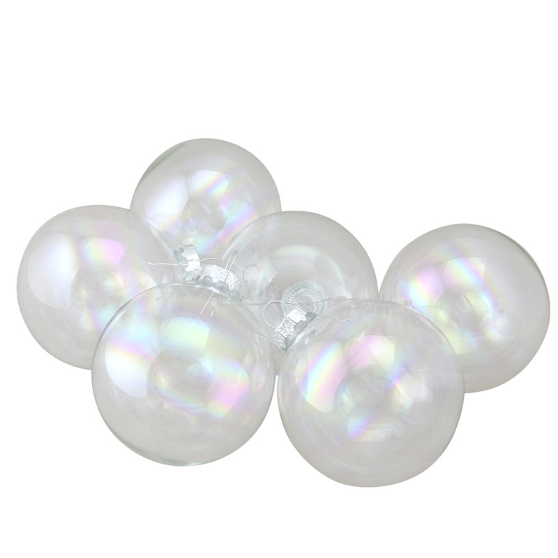 Set of 6 Clear Iridescent Glass Ball Christmas Ornaments