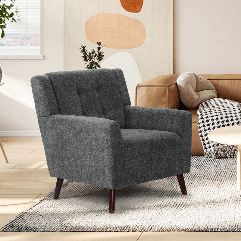 Seleana Upholstered Cotton-Linen Accent Chair Modern Armchair with Comfortable Cushions, Perfect for Living Room or Home Office
