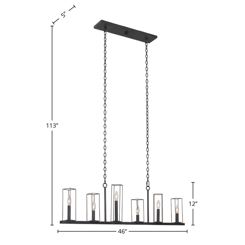 Luminaire suspendu linéaire en fer noir Allston 6 LT Kalco