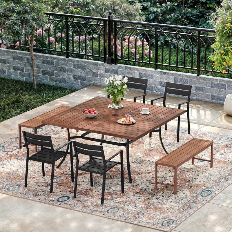Ensemble repas carré 59,1 "avec banc, Noyer / noir / noyer