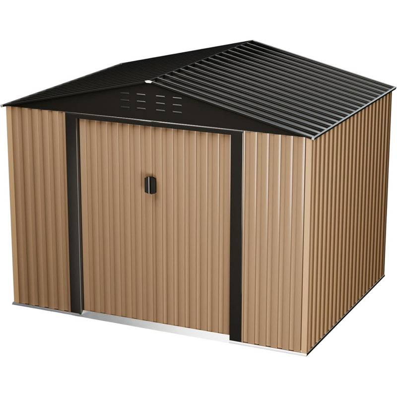 Remise de rangement extérieure en métal 6 pi x 8 pi avec toit incliné, remise à outils imperméable pour la cour et le patio