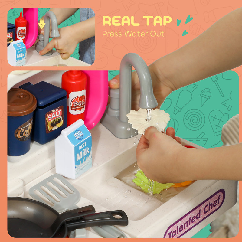 AIYAPLAY Kids Play Kitchen Realistic Lights & Sounds for 3-6 Years Pink