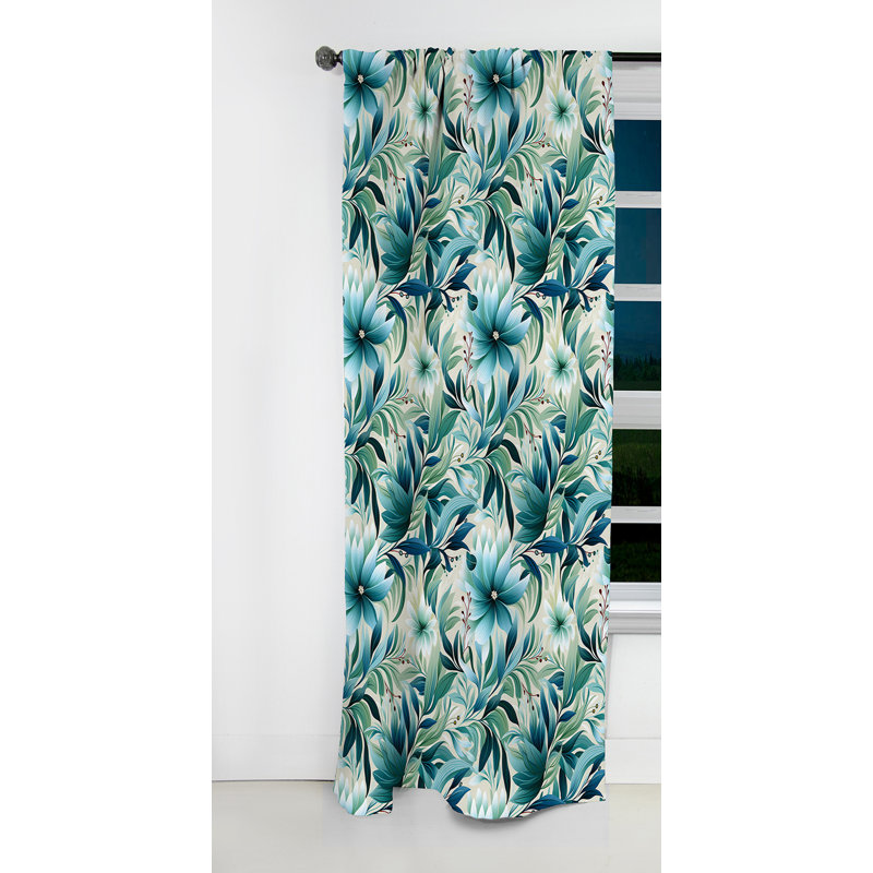 Oceanic Foliage Botanical Pattern - Floral Curtain - Blackout Floral Curtain - 1 Panels, 52" W x 84" L