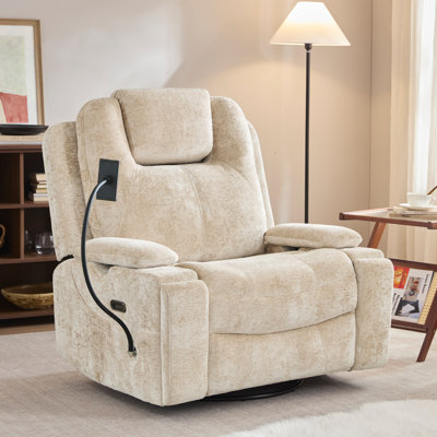 Lux 40.2" Wide Chenille Power Swivel Rocker Recliner with Massage & Heat