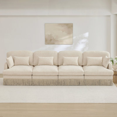 131 Inch Comfy Chenille Leopard Printing 4-Seater Sofa, Delicate Tassel Edge, Modern Fashion Modular Sectional Couch, Ergonomic Back and Seat Design, Easy Assembly, Deep Seat Design for Living Room