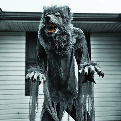 Werewolves Haunted Hill Farm  7-Ft. Tall Towering Werewolf, Motion-Activated Halloween Animatronic