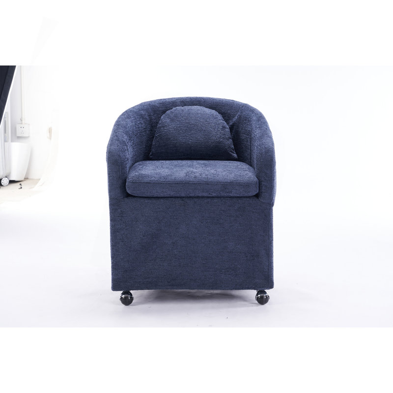 Ensemble de 1 fauteuil de salle à manger en chenille avec coussin de dossier et roues universelles, bleu, Bleu
