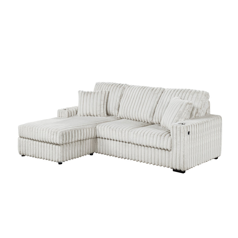 Canapé modulaire en velours côtelé moelleux avec méridienne réversible, Velours côtelé beige