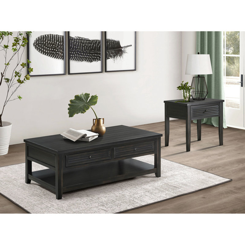 Table basse 2 patinée avec plateau et base en bois massif