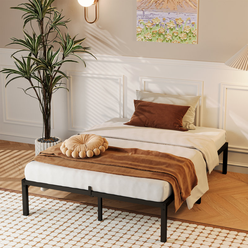 Cadre en acier de 8 pouces offrant un support solide et antidérapant, cadre de lit plateforme en acier robuste, silencieux et stable, aucune boîte de lit requise, grande capacité de rangement, installation facile, couleur noire