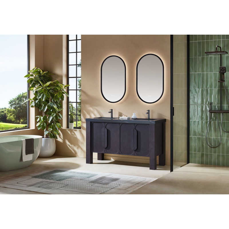 Meuble-lavabo double 60 po Abella Munich, Noir, Chêne espresso