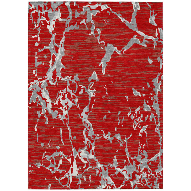 Oceana Red Washable Indoor-Outdoor Rug - , 2'6" x 3'10"