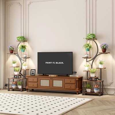 Support à plante d'intérieur avec lumières de croissance - tablette de plante de 62 po de hauteur, supports de plante d'angle éclairés pour la culture en intérieur, grand support à fleurs à 8 niveaux, support décoratif en forme de S pour le salon