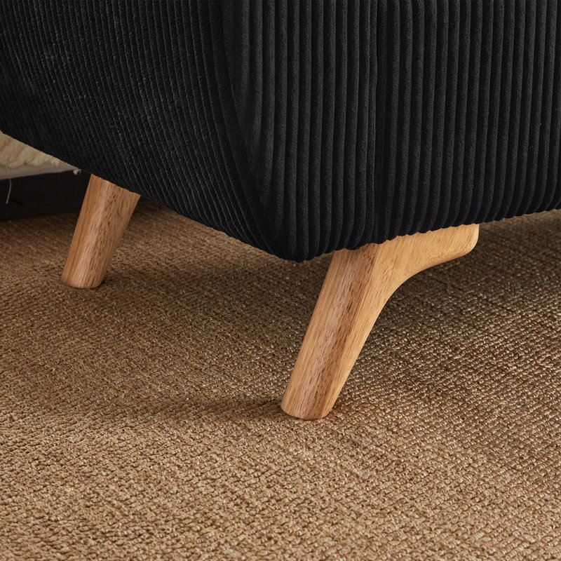 Banc de lit moderne en velours côtelé avec rangement intégré, pattes en bois, pour chambre ou entrée., Noir